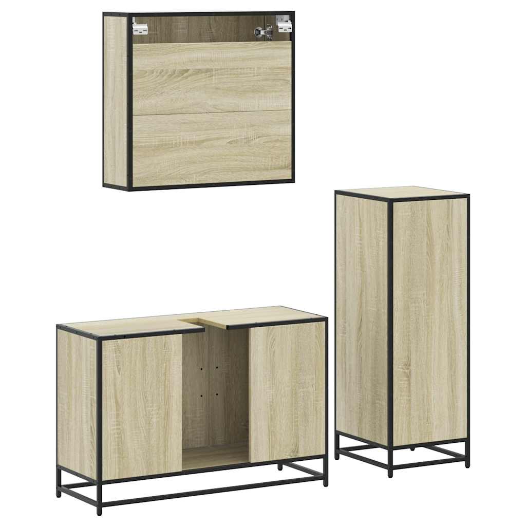 3-delige Badkamermeubelset bewerkt hout sonoma eikenkleurig is nu te koop bij PeponiXL, paradijselijk wonen!