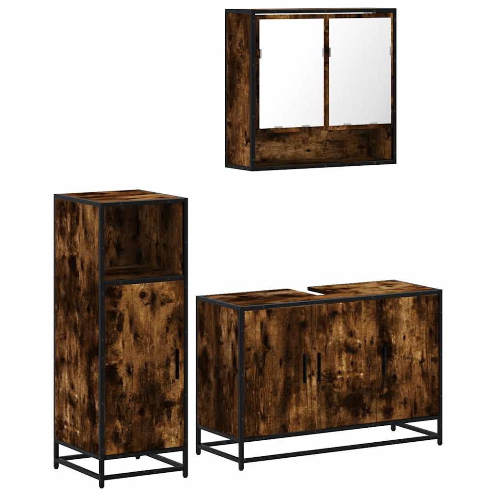3-delige Badkamermeubelset bewerkt hout gerookt eikenkleurig is nu te koop bij PeponiXL, paradijselijk wonen!