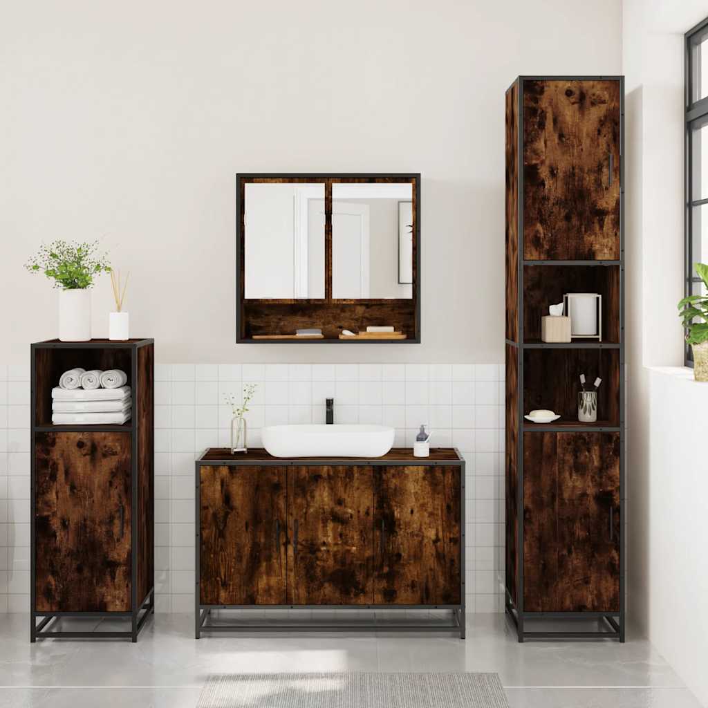 3-delige Badkamermeubelset bewerkt hout gerookt eikenkleurig is nu te koop bij PeponiXL, paradijselijk wonen!