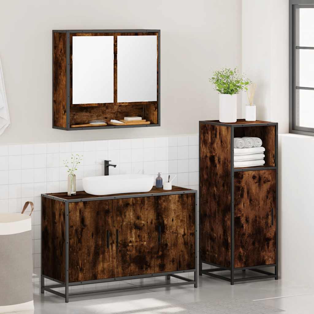 3-delige Badkamermeubelset bewerkt hout gerookt eikenkleurig is nu te koop bij PeponiXL, paradijselijk wonen!