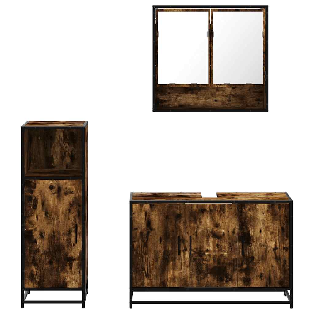 3-delige Badkamermeubelset bewerkt hout gerookt eikenkleurig is nu te koop bij PeponiXL, paradijselijk wonen!