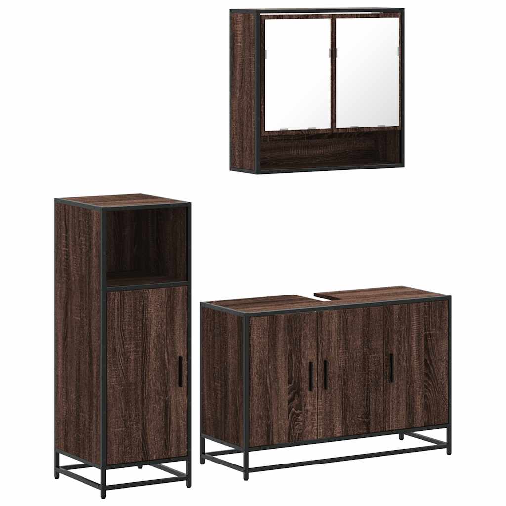 3-delige Badkamermeubelset bewerkt hout bruin eikenkleur is nu te koop bij PeponiXL, paradijselijk wonen!