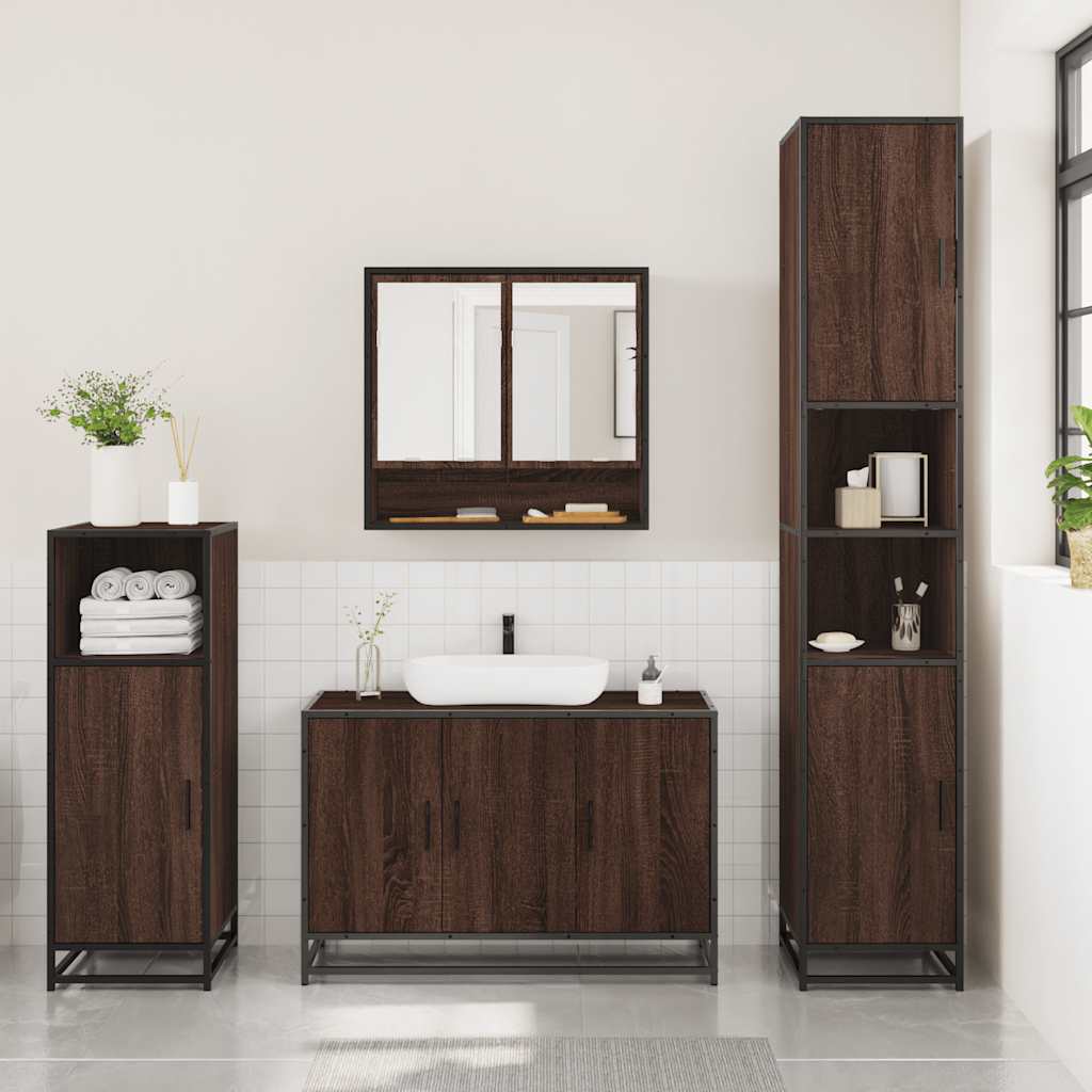 3-delige Badkamermeubelset bewerkt hout bruin eikenkleur is nu te koop bij PeponiXL, paradijselijk wonen!