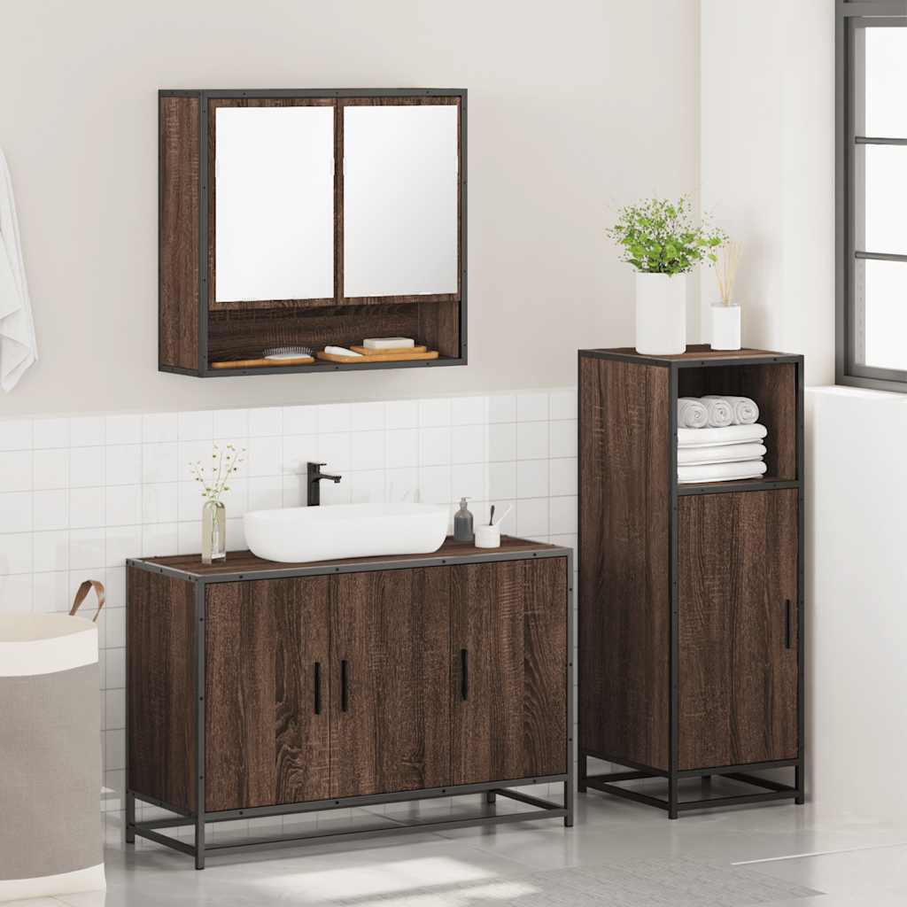 3-delige Badkamermeubelset bewerkt hout bruin eikenkleur is nu te koop bij PeponiXL, paradijselijk wonen!