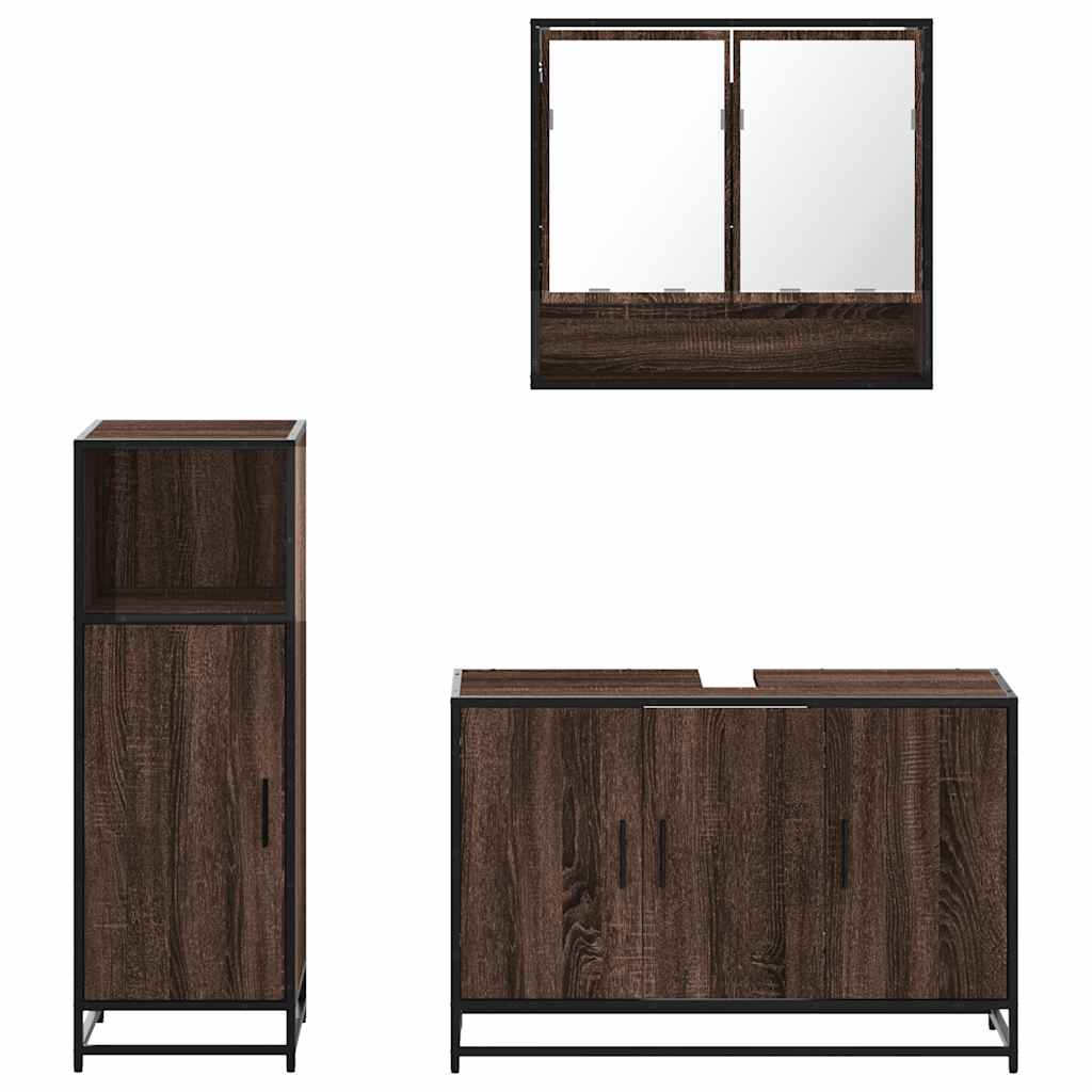 3-delige Badkamermeubelset bewerkt hout bruin eikenkleur is nu te koop bij PeponiXL, paradijselijk wonen!