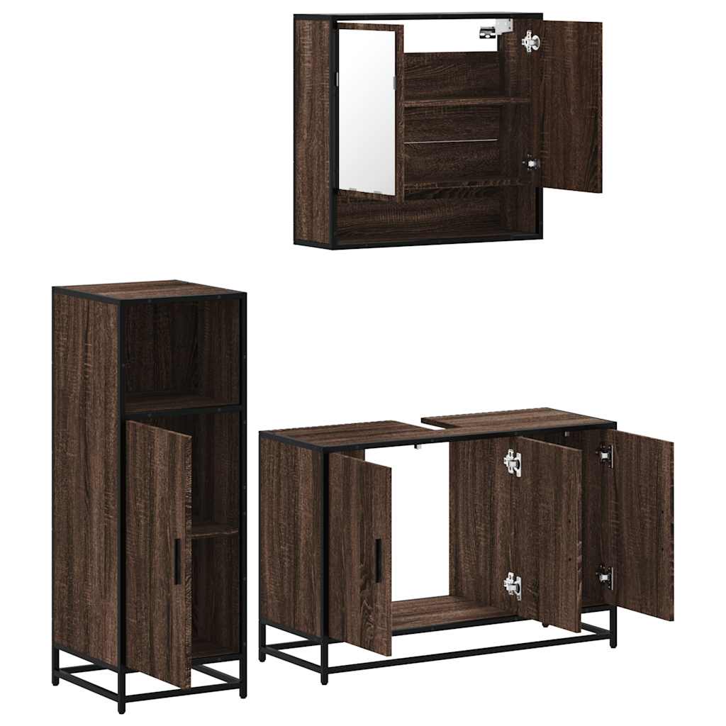 3-delige Badkamermeubelset bewerkt hout bruin eikenkleur is nu te koop bij PeponiXL, paradijselijk wonen!
