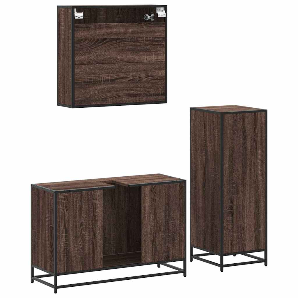 3-delige Badkamermeubelset bewerkt hout bruin eikenkleur is nu te koop bij PeponiXL, paradijselijk wonen!