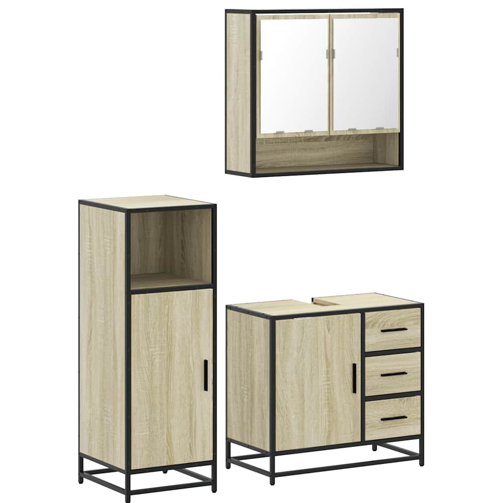 3-delige Badkamermeubelset bewerkt hout sonoma eikenkleurig is nu te koop bij PeponiXL, paradijselijk wonen!
