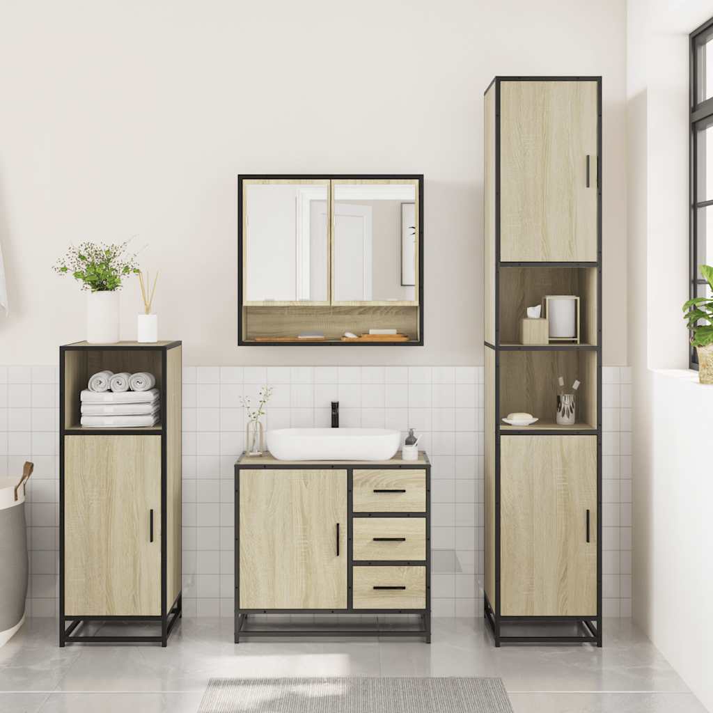 3-delige Badkamermeubelset bewerkt hout sonoma eikenkleurig is nu te koop bij PeponiXL, paradijselijk wonen!