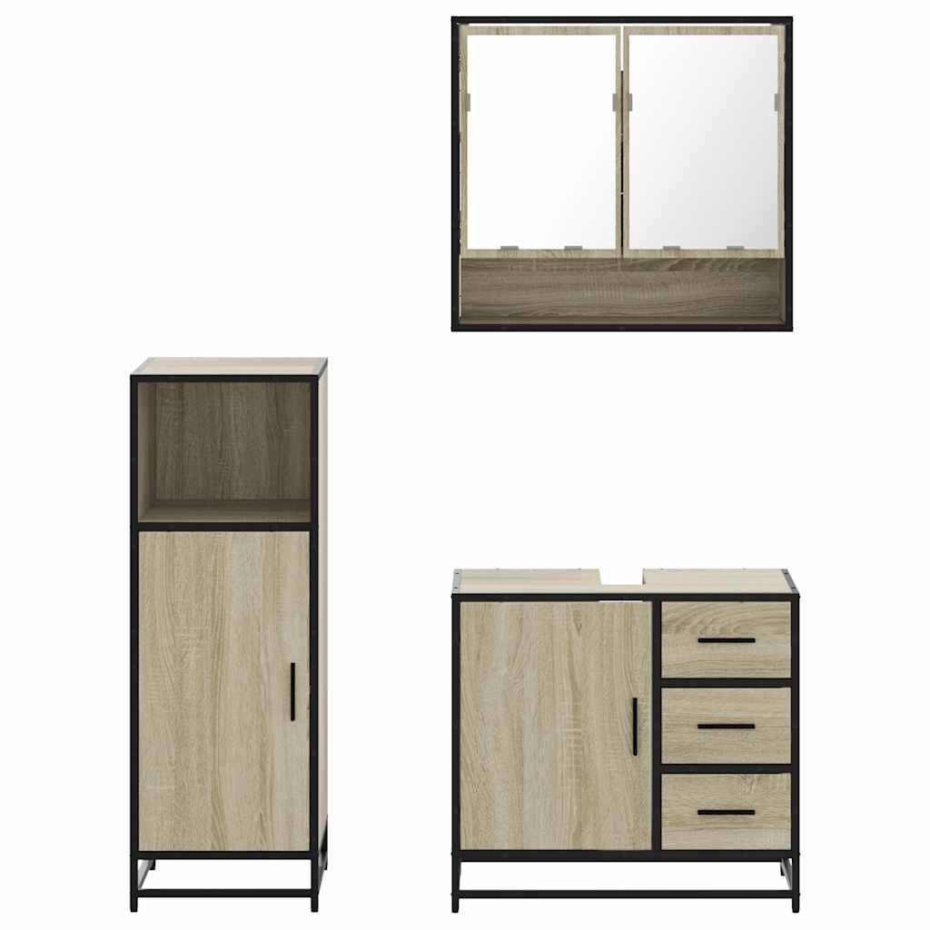 3-delige Badkamermeubelset bewerkt hout sonoma eikenkleurig is nu te koop bij PeponiXL, paradijselijk wonen!