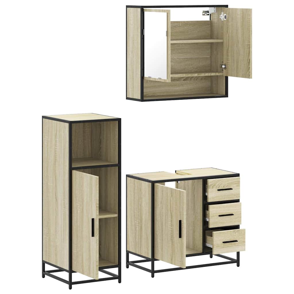 3-delige Badkamermeubelset bewerkt hout sonoma eikenkleurig is nu te koop bij PeponiXL, paradijselijk wonen!