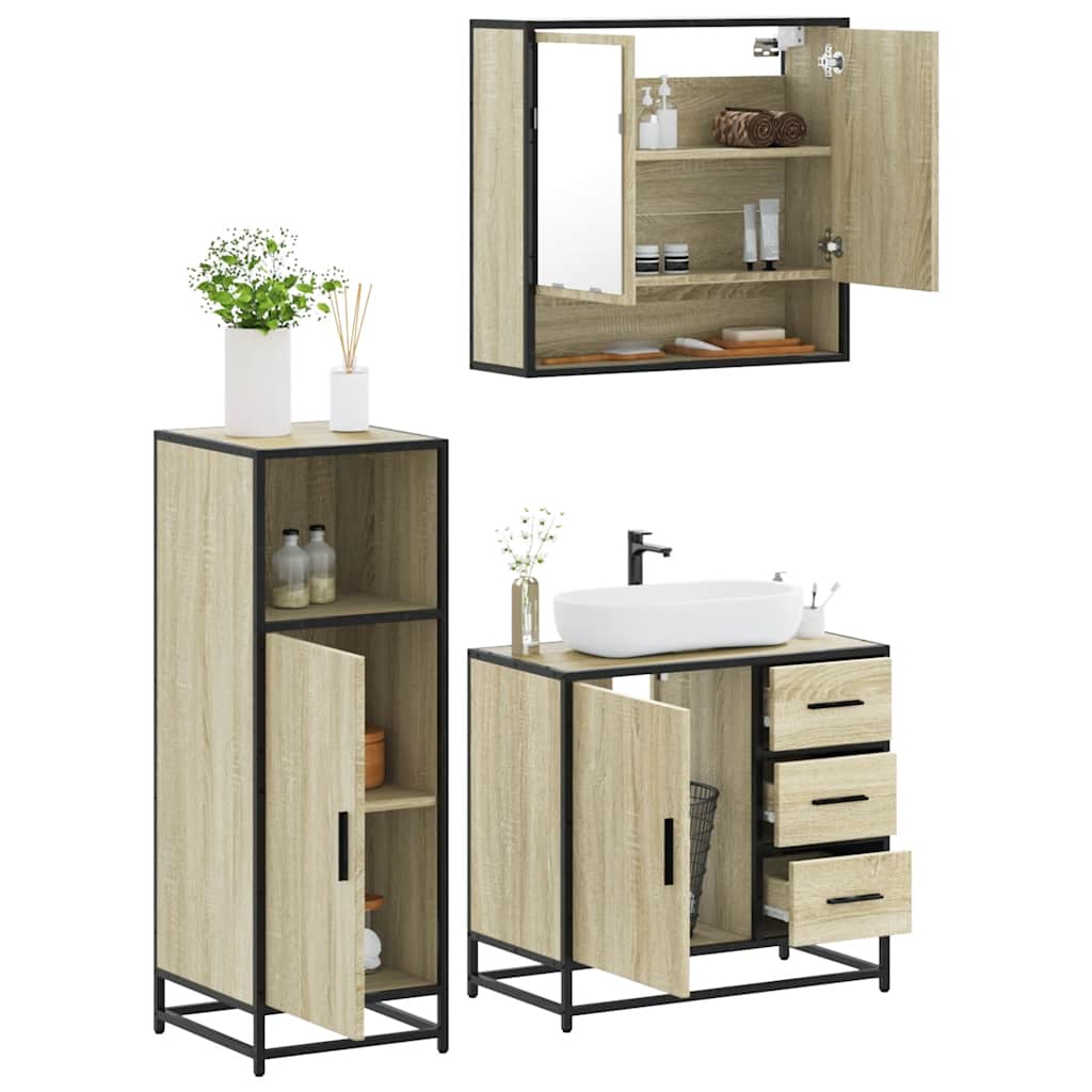3-delige Badkamermeubelset bewerkt hout sonoma eikenkleurig is nu te koop bij PeponiXL, paradijselijk wonen!