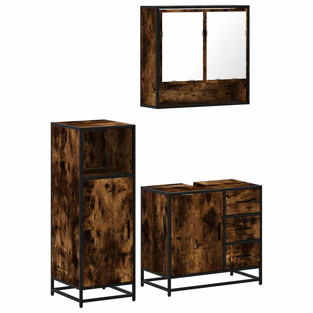 3-delige Badkamermeubelset bewerkt hout gerookt eikenkleurig is nu te koop bij PeponiXL, paradijselijk wonen!