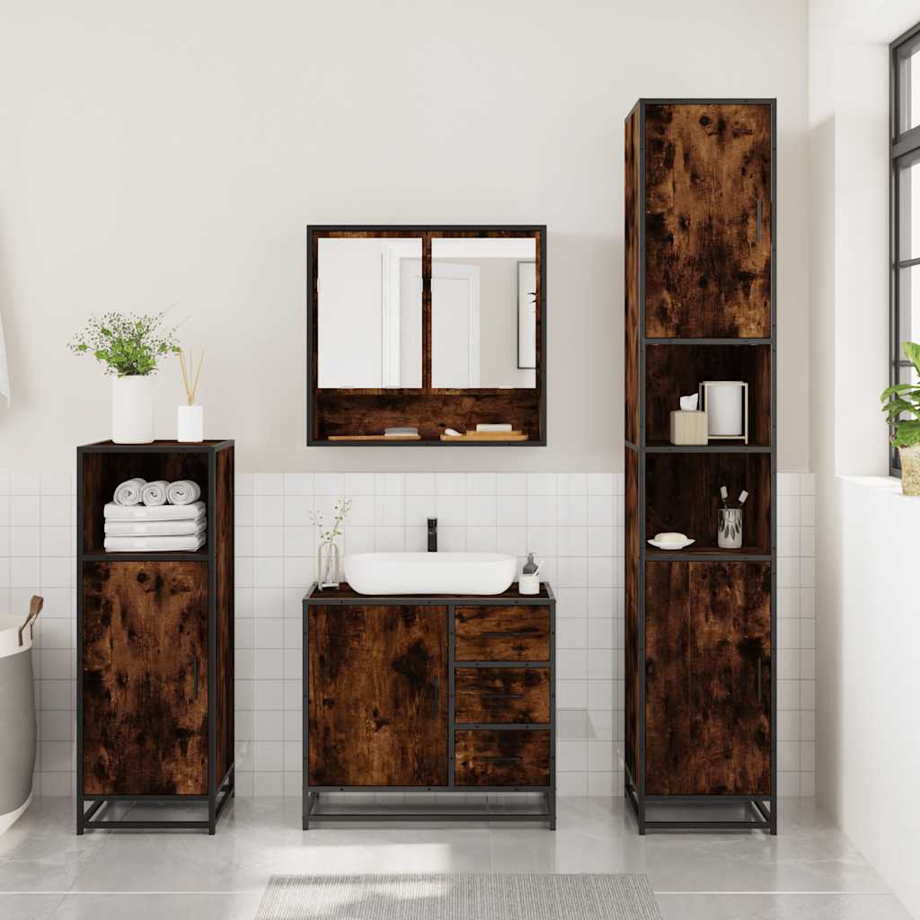 3-delige Badkamermeubelset bewerkt hout gerookt eikenkleurig is nu te koop bij PeponiXL, paradijselijk wonen!