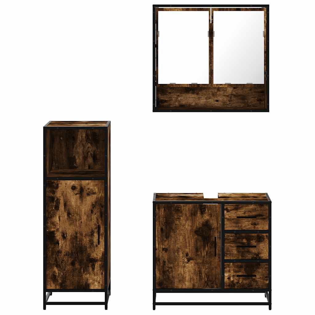 3-delige Badkamermeubelset bewerkt hout gerookt eikenkleurig is nu te koop bij PeponiXL, paradijselijk wonen!