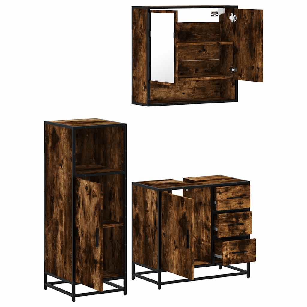 3-delige Badkamermeubelset bewerkt hout gerookt eikenkleurig is nu te koop bij PeponiXL, paradijselijk wonen!