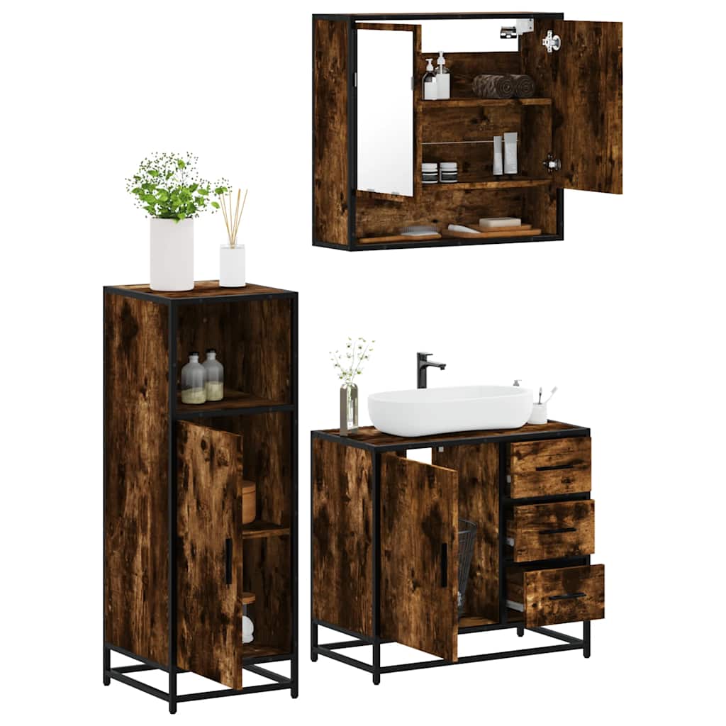 3-delige Badkamermeubelset bewerkt hout gerookt eikenkleurig is nu te koop bij PeponiXL, paradijselijk wonen!