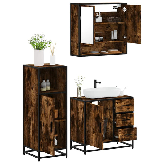 3-delige Badkamermeubelset bewerkt hout gerookt eikenkleurig is nu te koop bij PeponiXL, paradijselijk wonen!