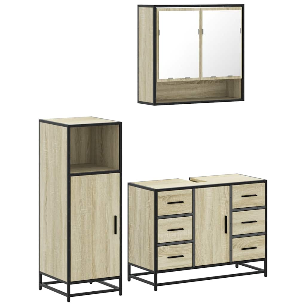 3-delige Badkamermeubelset bewerkt hout sonoma eikenkleurig is nu te koop bij PeponiXL, paradijselijk wonen!