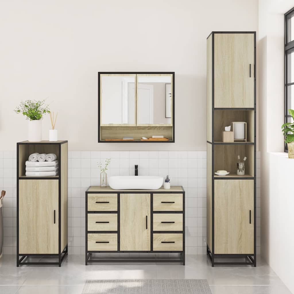 3-delige Badkamermeubelset bewerkt hout sonoma eikenkleurig is nu te koop bij PeponiXL, paradijselijk wonen!