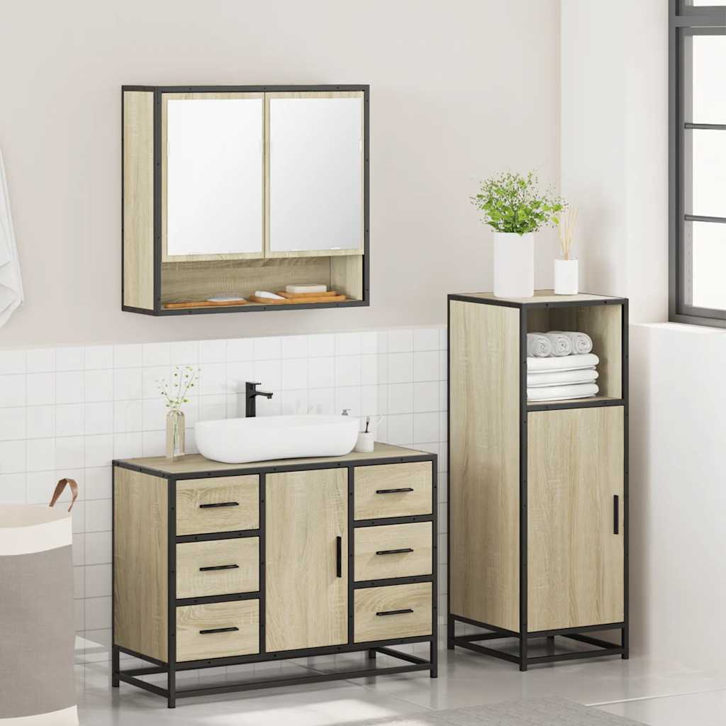 3-delige Badkamermeubelset bewerkt hout sonoma eikenkleurig is nu te koop bij PeponiXL, paradijselijk wonen!