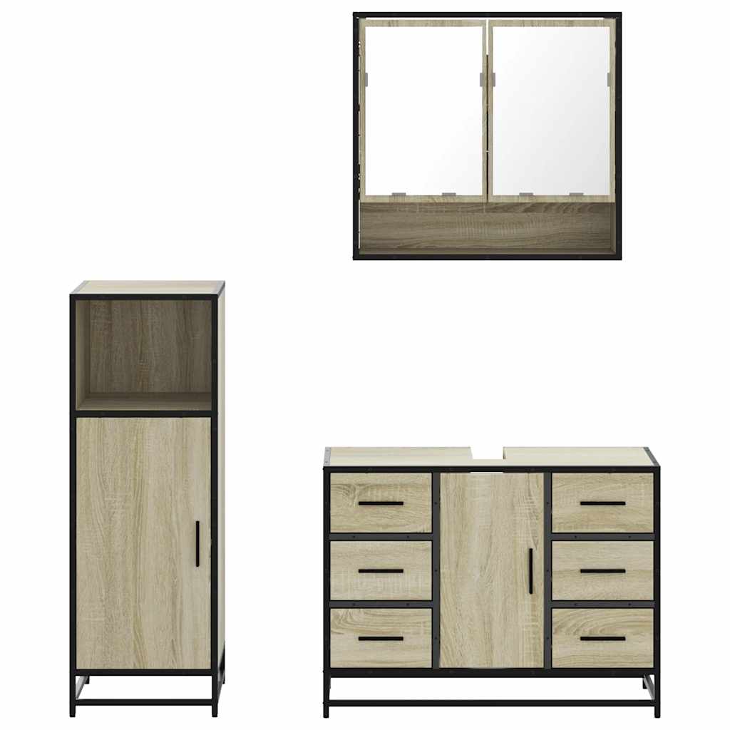 3-delige Badkamermeubelset bewerkt hout sonoma eikenkleurig is nu te koop bij PeponiXL, paradijselijk wonen!