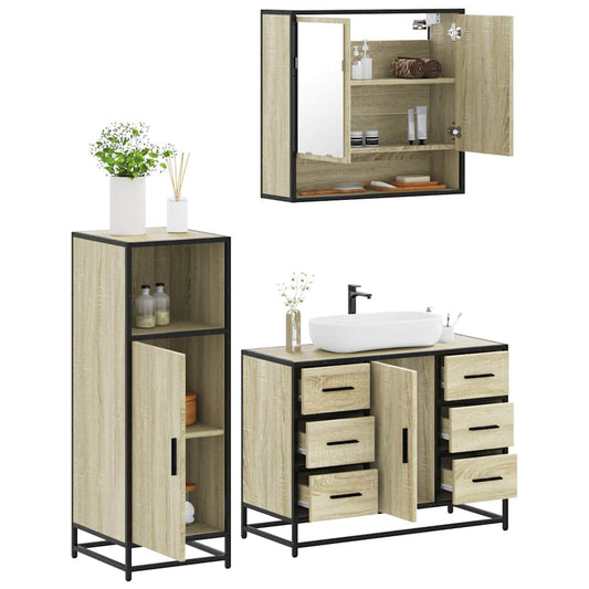 3-delige Badkamermeubelset bewerkt hout sonoma eikenkleurig is nu te koop bij PeponiXL, paradijselijk wonen!