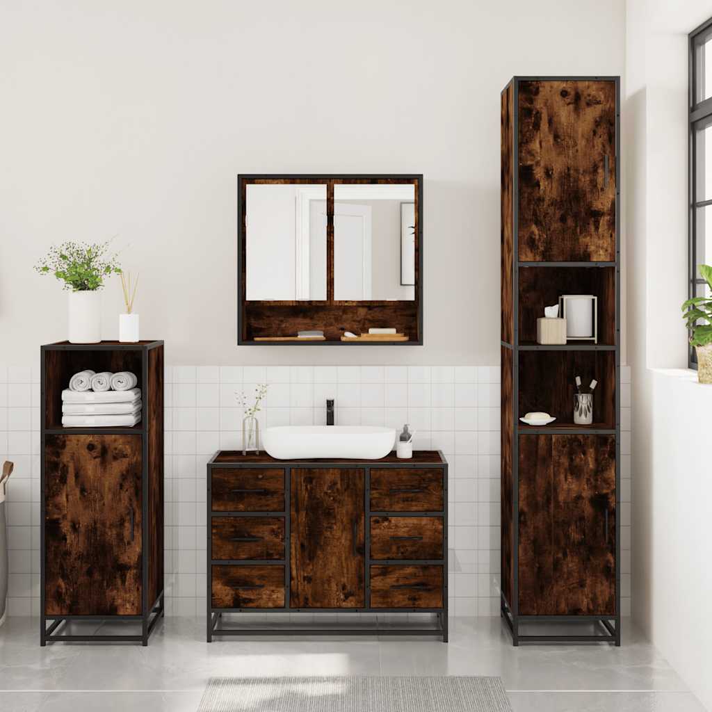 3-delige Badkamermeubelset bewerkt hout gerookt eikenkleurig is nu te koop bij PeponiXL, paradijselijk wonen!