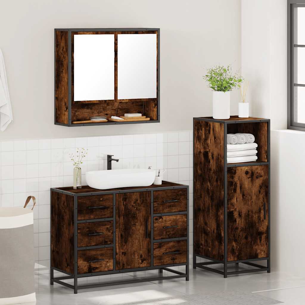 3-delige Badkamermeubelset bewerkt hout gerookt eikenkleurig is nu te koop bij PeponiXL, paradijselijk wonen!