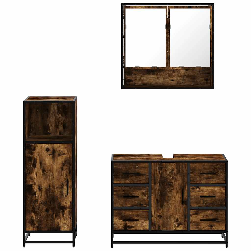 3-delige Badkamermeubelset bewerkt hout gerookt eikenkleurig is nu te koop bij PeponiXL, paradijselijk wonen!