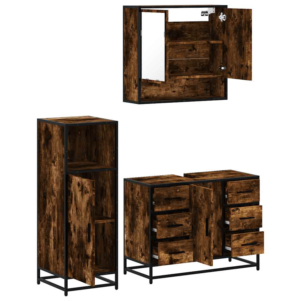 3-delige Badkamermeubelset bewerkt hout gerookt eikenkleurig is nu te koop bij PeponiXL, paradijselijk wonen!
