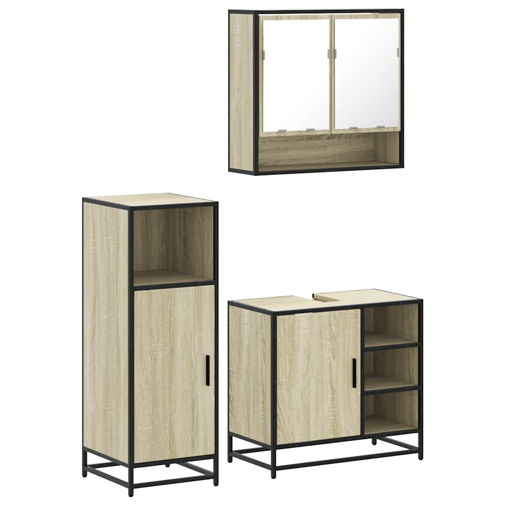 3-delige Badkamermeubelset bewerkt hout sonoma eikenkleurig is nu te koop bij PeponiXL, paradijselijk wonen!