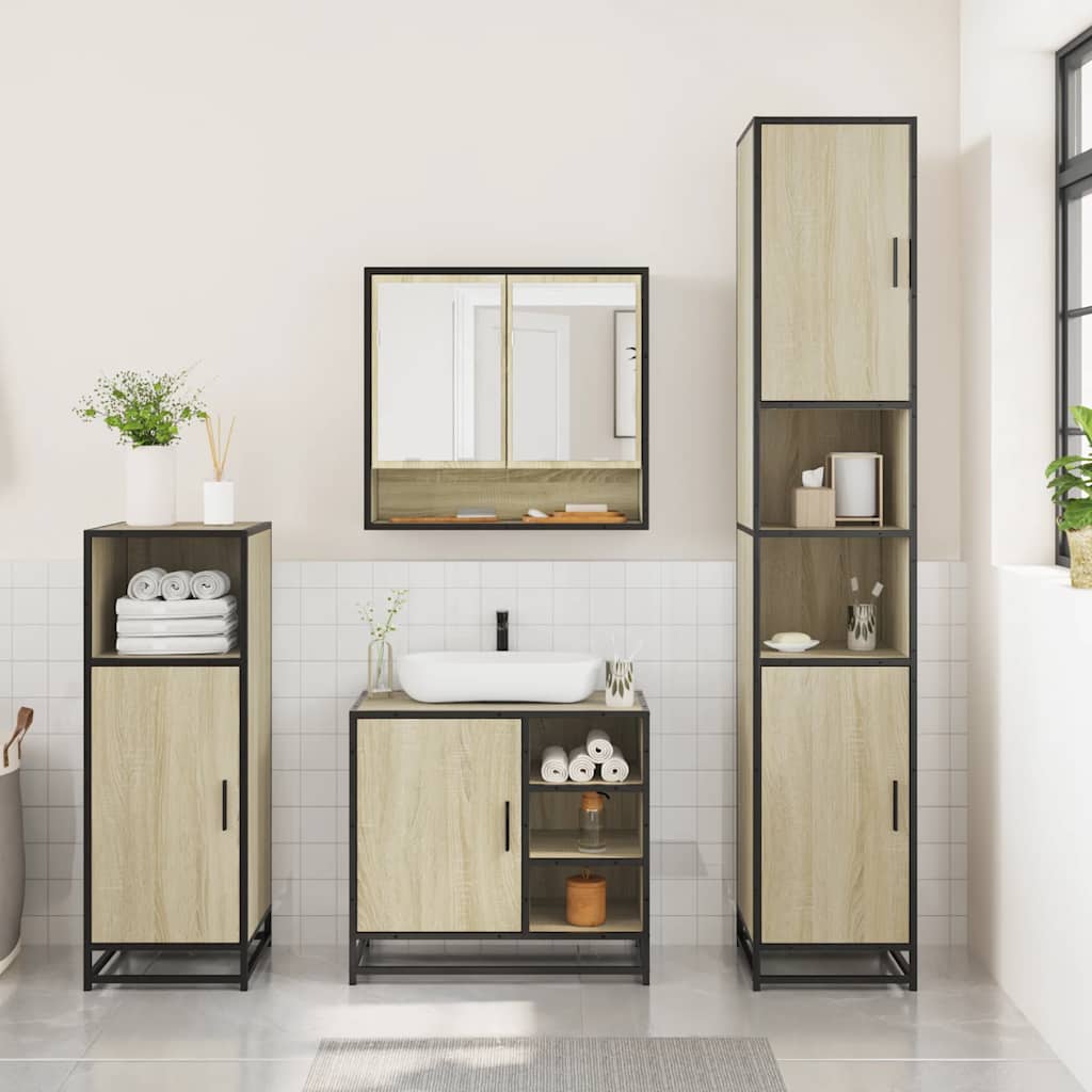 3-delige Badkamermeubelset bewerkt hout sonoma eikenkleurig is nu te koop bij PeponiXL, paradijselijk wonen!