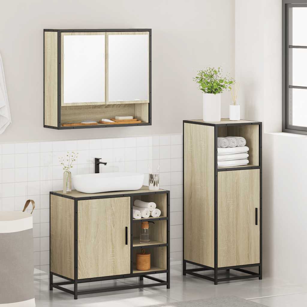 3-delige Badkamermeubelset bewerkt hout sonoma eikenkleurig is nu te koop bij PeponiXL, paradijselijk wonen!