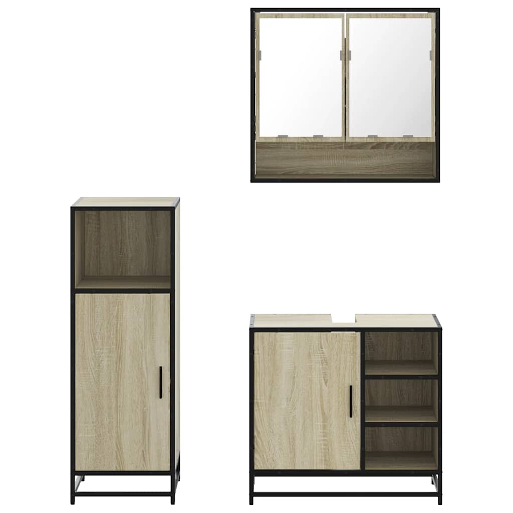 3-delige Badkamermeubelset bewerkt hout sonoma eikenkleurig is nu te koop bij PeponiXL, paradijselijk wonen!