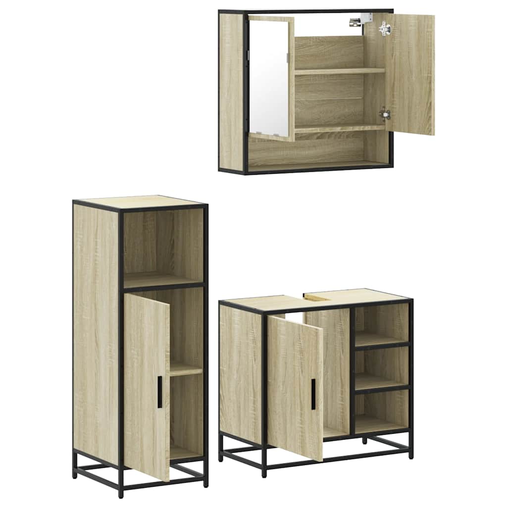 3-delige Badkamermeubelset bewerkt hout sonoma eikenkleurig is nu te koop bij PeponiXL, paradijselijk wonen!