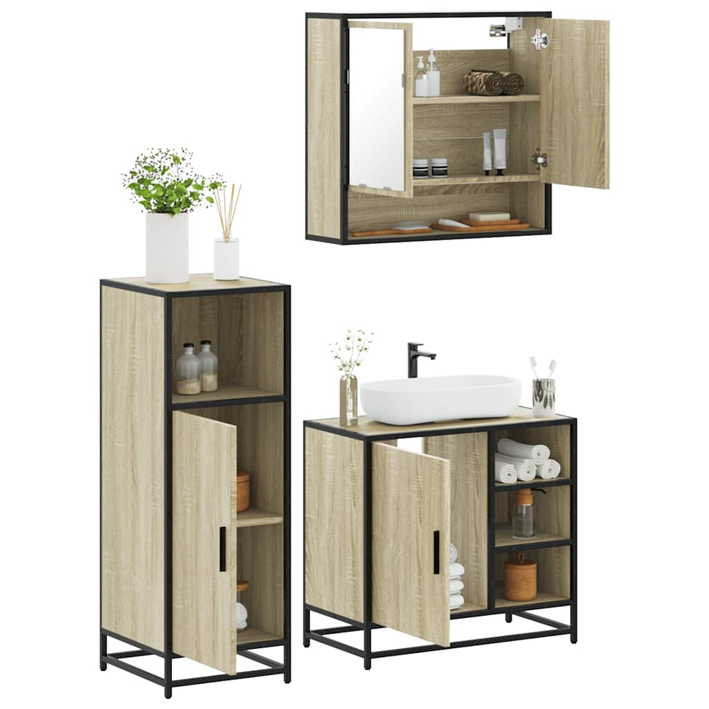 3-delige Badkamermeubelset bewerkt hout sonoma eikenkleurig is nu te koop bij PeponiXL, paradijselijk wonen!