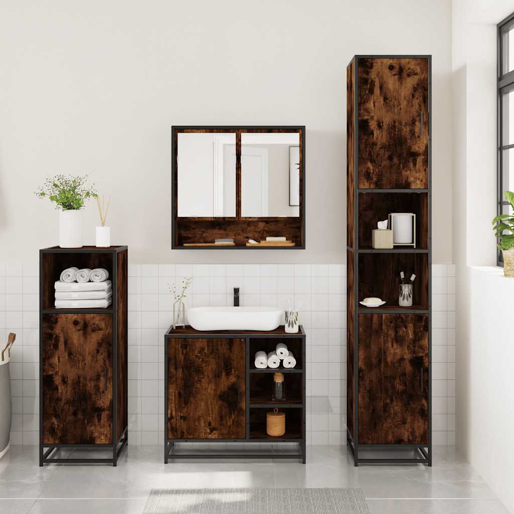 3-delige Badkamermeubelset bewerkt hout gerookt eikenkleurig is nu te koop bij PeponiXL, paradijselijk wonen!