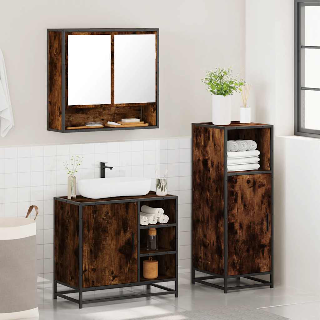 3-delige Badkamermeubelset bewerkt hout gerookt eikenkleurig is nu te koop bij PeponiXL, paradijselijk wonen!