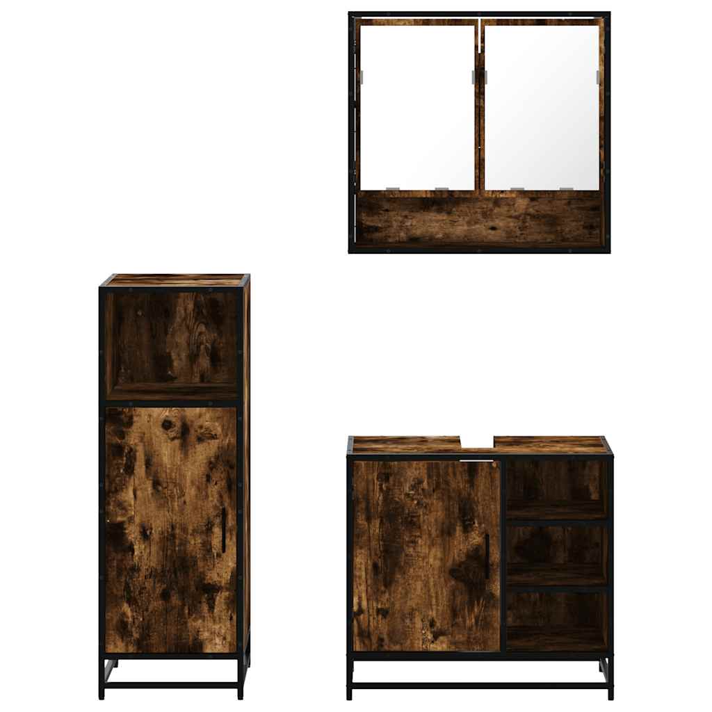 3-delige Badkamermeubelset bewerkt hout gerookt eikenkleurig is nu te koop bij PeponiXL, paradijselijk wonen!
