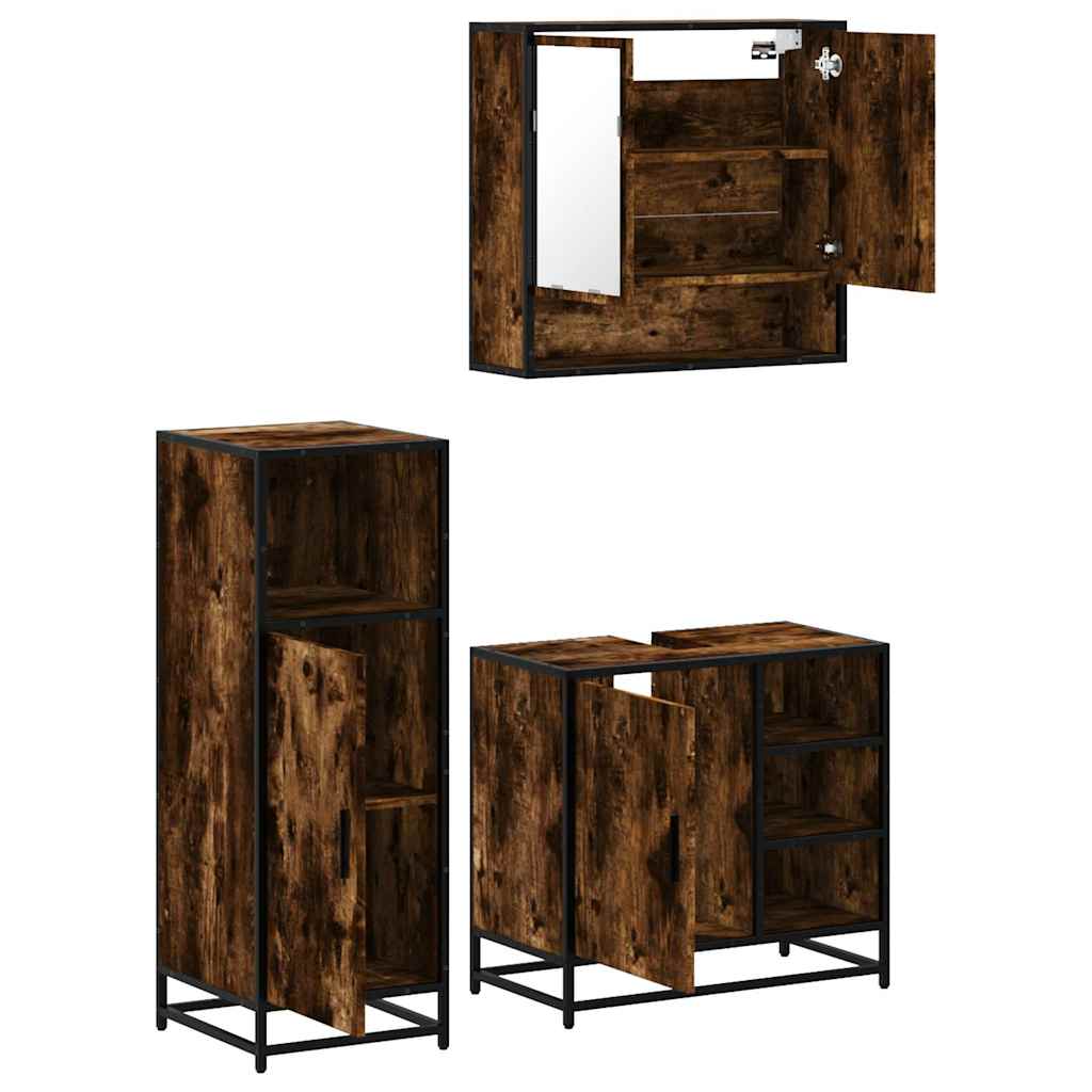 3-delige Badkamermeubelset bewerkt hout gerookt eikenkleurig is nu te koop bij PeponiXL, paradijselijk wonen!