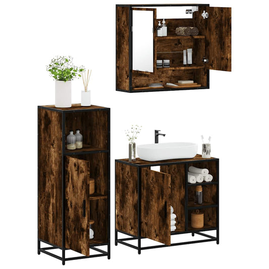 3-delige Badkamermeubelset bewerkt hout gerookt eikenkleurig is nu te koop bij PeponiXL, paradijselijk wonen!