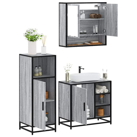 3-delige Badkamermeubelset bewerkt hout grijs sonoma eikenkleur is nu te koop bij PeponiXL, paradijselijk wonen!