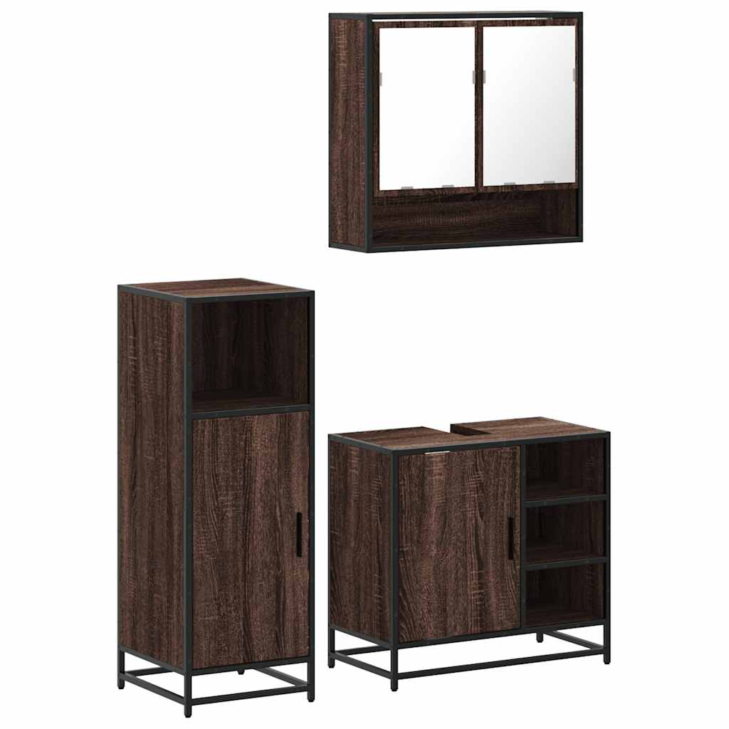 3-delige Badkamermeubelset bewerkt hout bruin eikenkleur is nu te koop bij PeponiXL, paradijselijk wonen!
