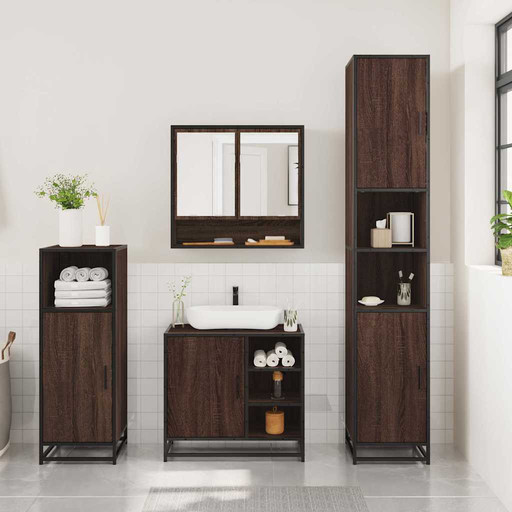 3-delige Badkamermeubelset bewerkt hout bruin eikenkleur is nu te koop bij PeponiXL, paradijselijk wonen!