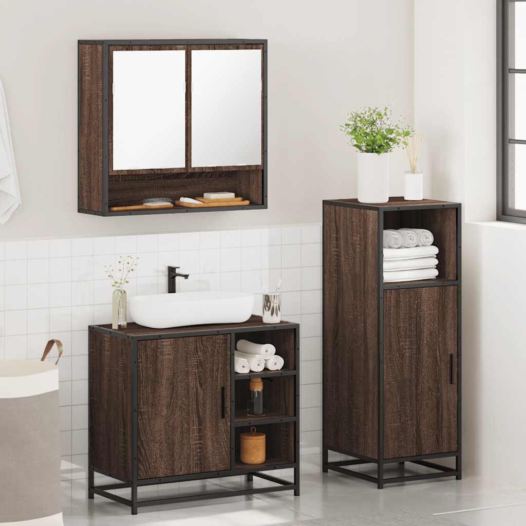 3-delige Badkamermeubelset bewerkt hout bruin eikenkleur is nu te koop bij PeponiXL, paradijselijk wonen!
