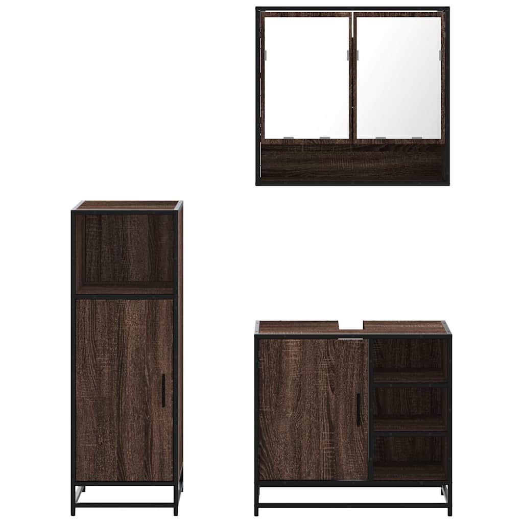 3-delige Badkamermeubelset bewerkt hout bruin eikenkleur is nu te koop bij PeponiXL, paradijselijk wonen!