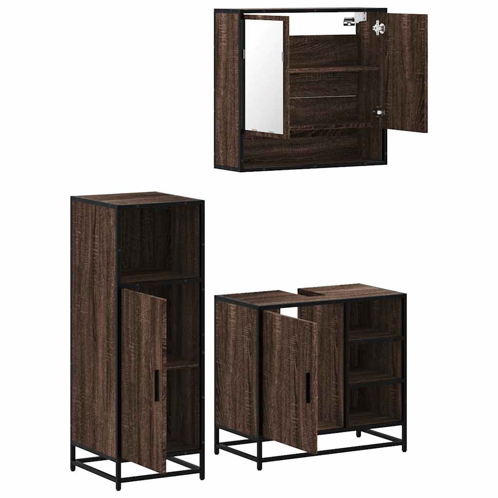 3-delige Badkamermeubelset bewerkt hout bruin eikenkleur is nu te koop bij PeponiXL, paradijselijk wonen!