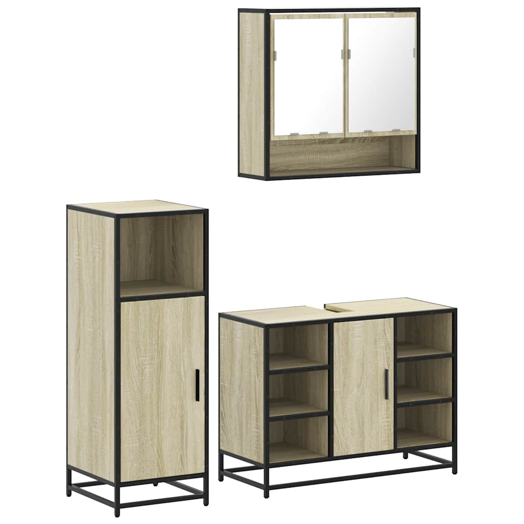 3-delige Badkamermeubelset bewerkt hout sonoma eikenkleurig is nu te koop bij PeponiXL, paradijselijk wonen!