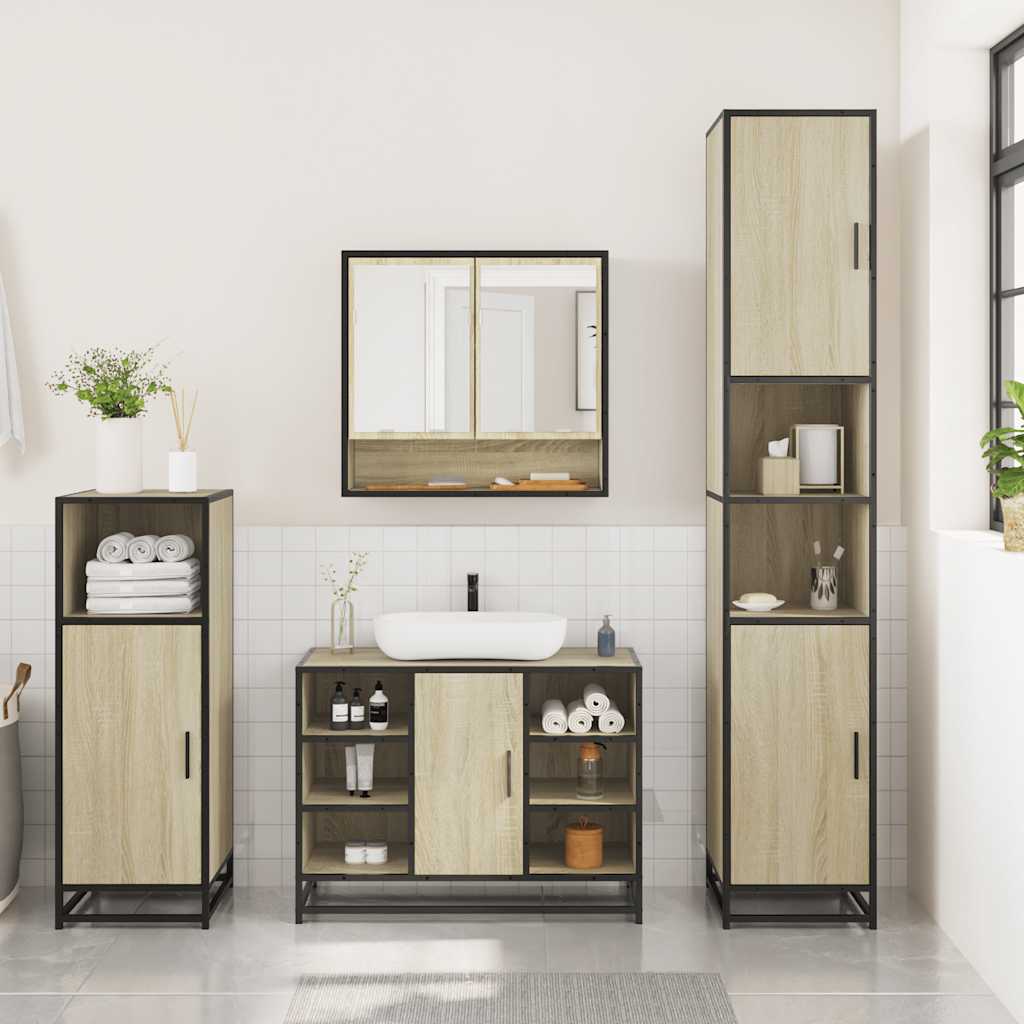 3-delige Badkamermeubelset bewerkt hout sonoma eikenkleurig is nu te koop bij PeponiXL, paradijselijk wonen!